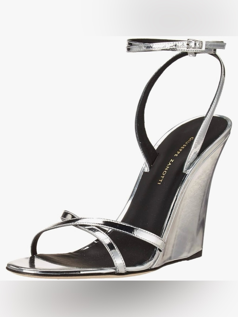 Giuseppe Zanotti Jetaime SZ 8.5 Mirrored Patent Leather Strappy Wedge